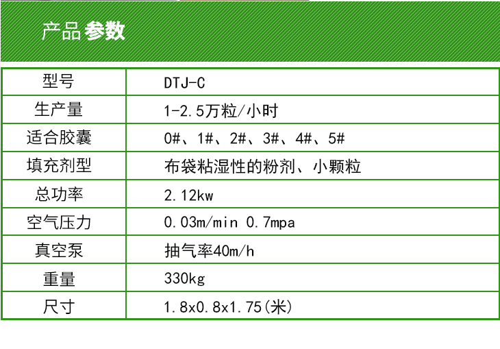 膠囊填充機產品參數